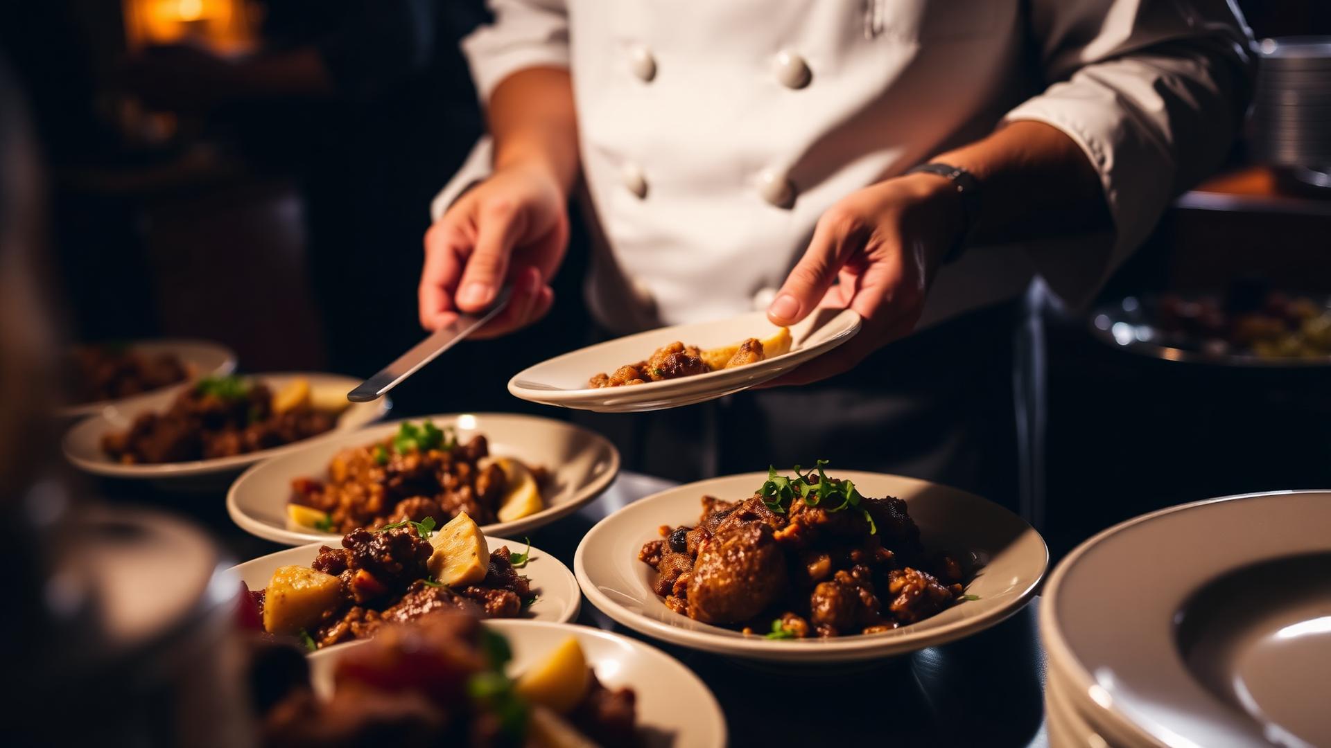 Chef plating dishes for a catering event