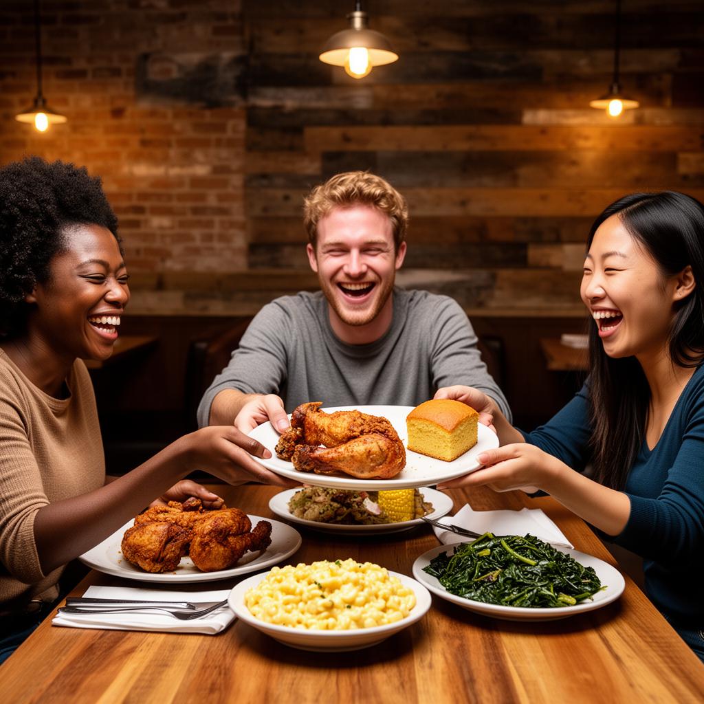 Happy diners sharing a meal at a southern restaurant